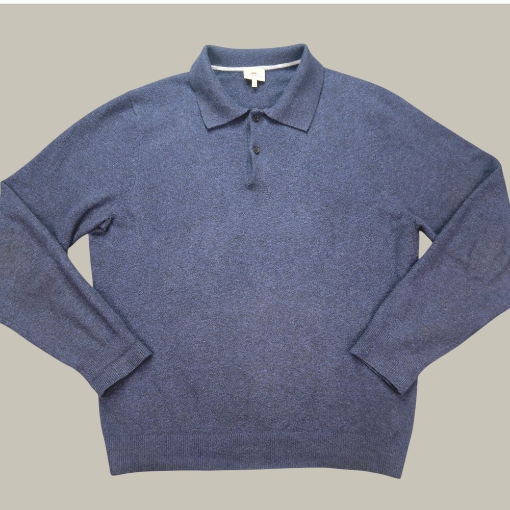 Faherty Brand Long Sleeve Polo Sweater Size M Blue Heathered Knit